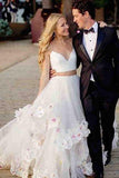 Spaghetti Straps Off White Two Piece Wedding Dress, Long Tulle Pron Gown HZ0527