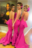 Sexy Hot Pink Backless Spaghetti Straps Mermaid Pretty Bridesmaid Dresses HZ0527