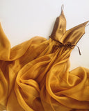 Spaghetti Strap A Line V Neck Gold Formal Cheap Long Prom Dresses HZ0527