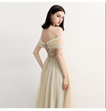 Charming Off the Shoulder A Line Tulle Long Prom Dresses With Beading HZ0527