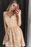 Stylish A-Line Spaghetti Straps Short Homecoming Dress with Lace Appliques HZ0527