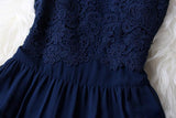 A-line Mini Navy Blue Sleeveless Crew Short Homecoming Dresses With Lace HZ0527