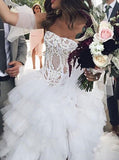 A-Line Strapless Asymmetric Ruffles Wedding Dress with Appliques HZ0527