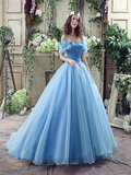 Princess Ball Gown Off Shoulder Blue Long Prom Dress,Quinceanera Dresses HZ0527