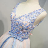 A Line Lace Top Belt V Neck Short Homecoming Dresses HZ0527