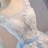 A Line Lace Appliques Round Neck Sky Blue Short Homecoming Dresses HZ0527