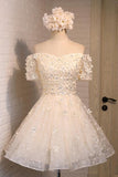 Off the Shoulder A Line Lace Appliques Short Homecoming Dresses HZ0527
