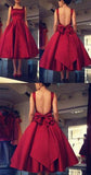 Cheap Burgundy Tea Length A Line Backless Bownot Homecoming Dress HZ0527