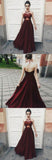 Sexy Halter Dark Burgundy Long Sleeveless Prom Dresses with Appliques HZ0527