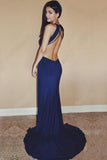 Sexy Royal Blue Chiffon Sweep Train Split Front Long Prom Dresses HZ0527