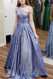 Promfast Blue One Shoulder A Line Long Prom Dress Formal Evening Dress HZ0527