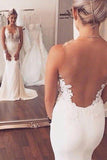 Sexy Mermaid Lace Sheer Back Long Ivory Beach/Coast Wedding Dress HZ0527