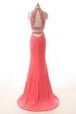 Watermelon Beaded Long Sheath Modest Prom Party Dresses HZ0527