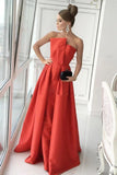 Simple A Line Strapless Long Satin Prom Dress Formal Evening Dresses HZ0527