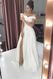 Simple Off-The-Shoulder White A-Line Wedding Dress With Slit HZ0527