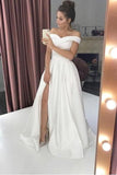 Simple Off-The-Shoulder White A-Line Wedding Dress With Slit HZ0527