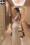 Promfast Best Unique and stylish gown dripping in intricate silver sequins wedding dress HZ0527