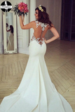 Promfast Lace Stunning Mermaid Sleeveless Wedding Dress Zipper Button HZ0527