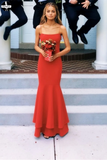 Promfast Red Mermaid A Line Strapless Prom Dress, New 2025 Formal Evening Dresses HZ0527
