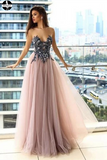Promfast A line Long Tulle Fancy Strapless Unique Prom Dress for Sale HZ0527