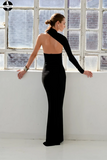Promfast Long Mermaid Chic One Shoulder Black Prom Dresses Evening Dress Sale HZ0527