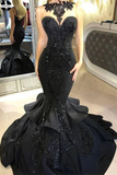 Promfast Mermaid Prom Dresses Scoop Black Beading Long Prom Dress for Sale HZ0527