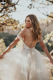 Promfast Shimmering Decorate Champagne Shades Jeweled Belt Tulle Rustic Wedding Dress Ferya Gown HZ0527