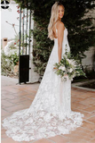 Promfast Rose Lace Sheath Wedding Dresses Spaghetti Strap Boho Beach Wedding Dress HZ0527