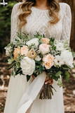 Promfast Scoop Long Sleeve Lace Wedding Dresses Vintage Romantic Wedding Gowns Bridal Gown HZ0527