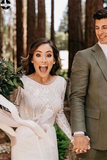 Promfast Scoop Long Sleeve Lace Wedding Dresses Vintage Romantic Wedding Gowns Bridal Gown HZ0527