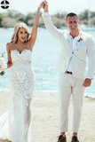 Promfast Sweetheart Sheath/Column Lace Appliques Beach Wedding Dress HZ0527