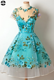 Promfast Lace Homecoming Dresses Scoop A Line Floral Short Prom Dress Cute Party Dress HZ0527