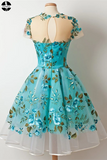 Promfast Lace Homecoming Dresses Scoop A Line Floral Short Prom Dress Cute Party Dress HZ0527