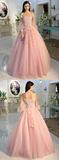 Promfast Long Sleeve Prom Dresses Pearl Pink Ball Gown Long Floral Fairy Prom Dress HZ0527