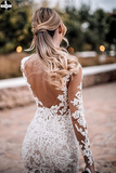 Promfast Stunning Lace Appliques See Though Mermaid/Turmpet Wedding Dress Backless Rustic Wedding with Sleeves Gowns HZ0527