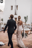 Promfast Stunning Lace Appliques See Though Mermaid/Turmpet Wedding Dress Backless Rustic Wedding with Sleeves Gowns HZ0527