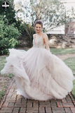 Promfast Ball Gown Sexy Deep V-Neck Beaded Bodice Rustic Wedding Dress HZ0527