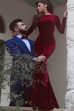 Promfast Red prom dress, Mermaid Simple Long Sleeve Long Prom Dress, Evening Dress HZ0527
