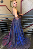 Promfast Glitter Front Split Long Zipper Back Pretty Prom Dresses Cute Dress HZ0527
