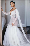 Promfast Sparkly Long Sleeves Wedding Dresses Romantic Beading Mermaid Bridal Gown Wedding Gown HZ0527