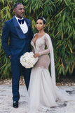 Promfast Sparkly Long Sleeves Wedding Dresses Romantic Beading Mermaid Bridal Gown Wedding Gown HZ0527