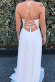 Promfast 2025 New Beauty Flowy White Embroidery V Neck Prom Dresses for Party HZ0527