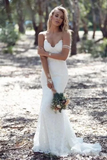 Promfast Sexy Spaghetti Straps Mermaid Lace Ivory Wedding Dresses V Neck Beach Wedding HZ0527