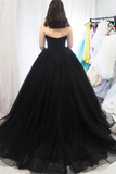 Promfast Sweetheart Neck Black Tulle Long Prom Dresses,Back Open Long Formal Evening Dresses HZ0527