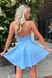 Promfast Simple Blue V Neck Short Prom Dress Blue Cocktail Dress, New Homecoming Dress HZ0527