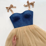 Promfast Simple Sweetheart Spaghetti Straps Prom Dresses Tulle Tea Length Evening Dresses HZ0527