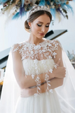 Promfast Chic A line Ivory Tulle Applique Court Train Rustic Wedding Dress HZ0527