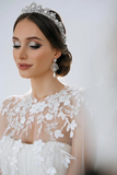 Promfast Chic A line Ivory Tulle Applique Court Train Rustic Wedding Dress HZ0527