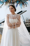Promfast Chic A line Ivory Tulle Applique Court Train Rustic Wedding Dress HZ0527
