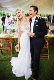 Promfast Simple Ivory Lace Country Wedding Dresses V Neck Mermaid Wedding Dress HZ0527